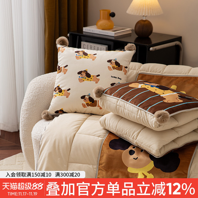 ins风卡通家用客厅沙发抱枕抱枕被二合一加厚办公室车载枕头毯子