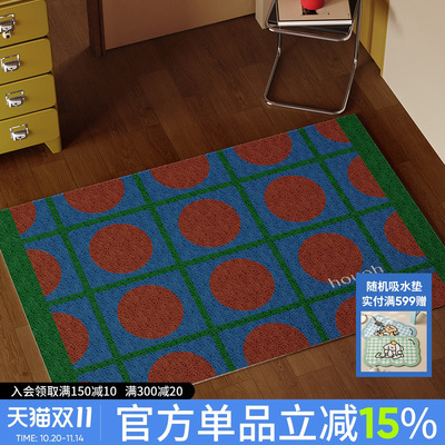 中古蓝撞色进门可裁剪丝圈地垫