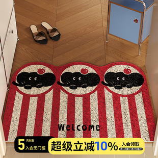 小飞象红色喜庆入户门门口耐磨耐脏丝圈地垫玄关PVC可裁剪脚垫子