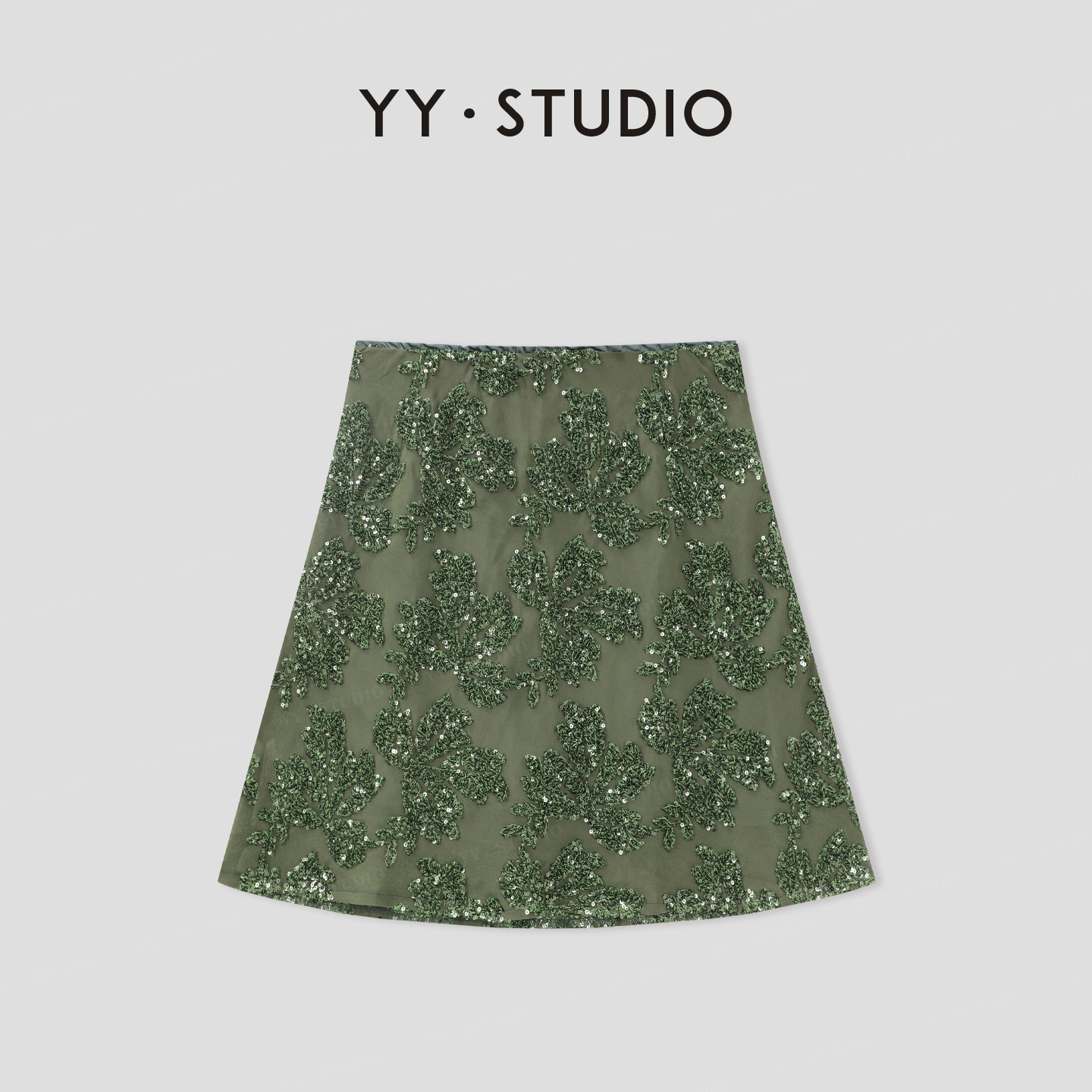 thumbnail for YYstudio French Socialite-Style Embroidered Midi Skirt for Women, Sequin High-Waist Slimming Versatile A-Line Short Skirt YY7081