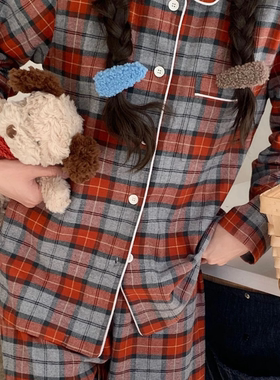 睡衣纯棉布料100全棉无印风格纹子情侣秋冬家居服套装贴身睡觉穿