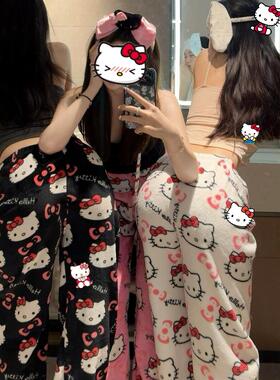 hello Kitty猫印花法兰绒睡裤女秋冬闺蜜休闲加绒加厚长裤可外穿