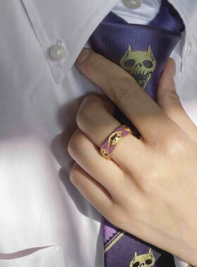 斑sama原创设计彩色珐琅领带戒指情侣对戒二次元动漫首饰生日礼物