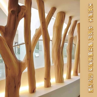 北欧风客厅酒店民宿隔断装饰天然原木去皮树干纯实木造景装饰摆件