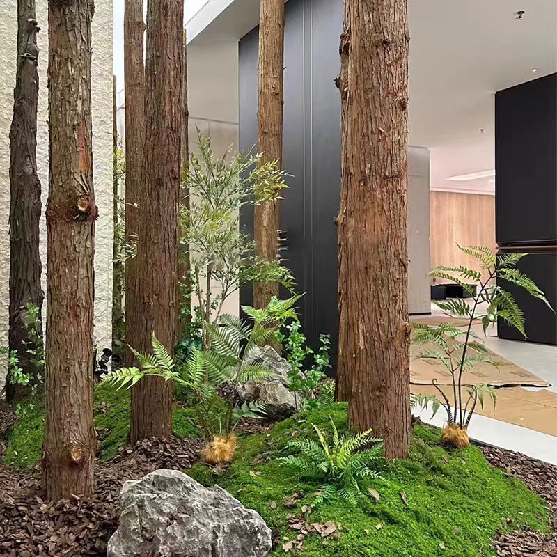 原木杉木树干装饰室内造景林木原生态景观绿植布景木杆立柱
