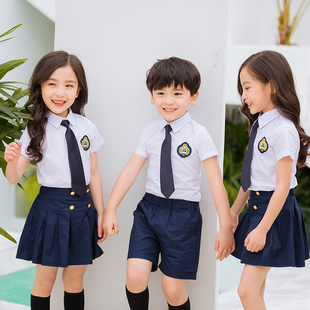 纯棉短袖 套装 新款 幼儿园园服夏装 英伦学院风小学生校服合唱服班服