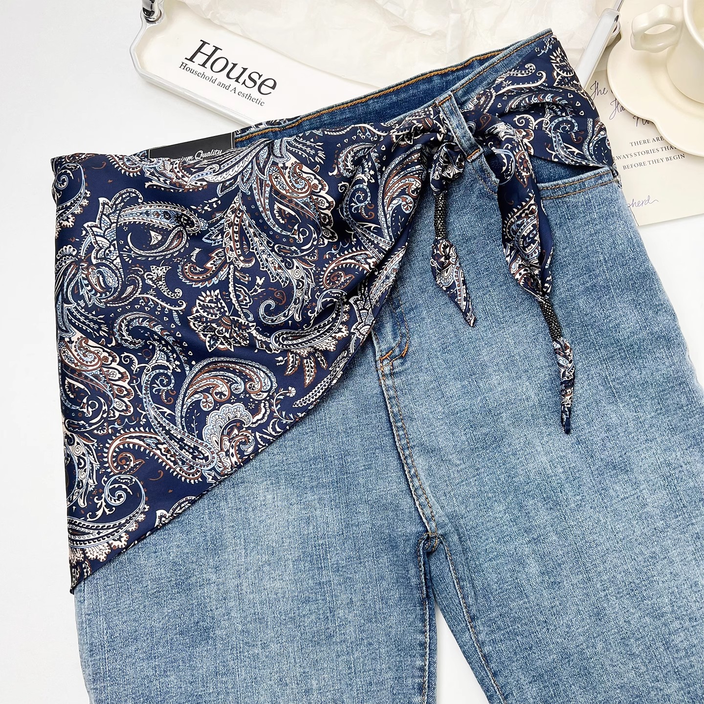 复古腰果花丝巾女系腰三角巾