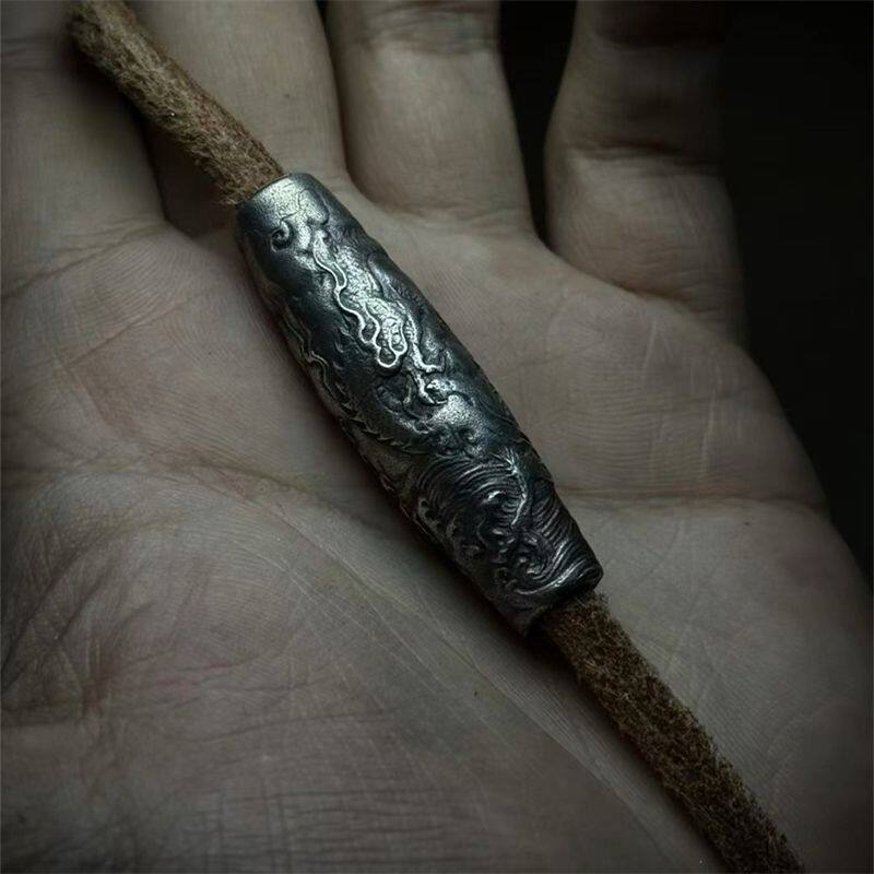 传统文化国风龙纹天珠隔珠串珠手工錾刻复古做旧道系青年挂