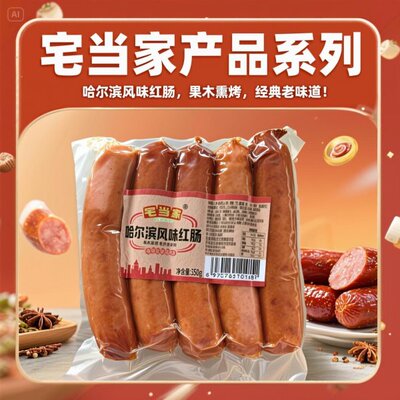 整袋新货350克/袋装哈尔滨风味红肠果木熏烤红肠传统地道脆嫩肉感