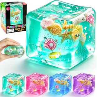 蓝色海洋贝壳方块冰块捏捏乐立方体形麦芽糖柔软感慢回弹解压玩具