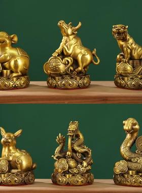 纯铜十二生肖摆件全套 大小号铜鼠铜牛虎兔龙蛇马羊猴鸡狗猪属相