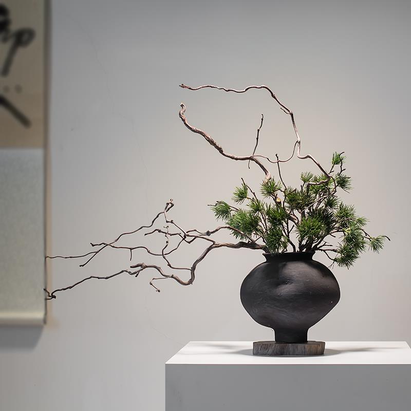 中式日式侘寂禅意仿真枯枝绿植盆景花艺民宿会所茶室酒店软装摆件