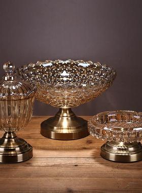 新中式果盘烟灰缸糖果罐样板房餐桌摆件欧式装饰摆设水晶果盘茶几