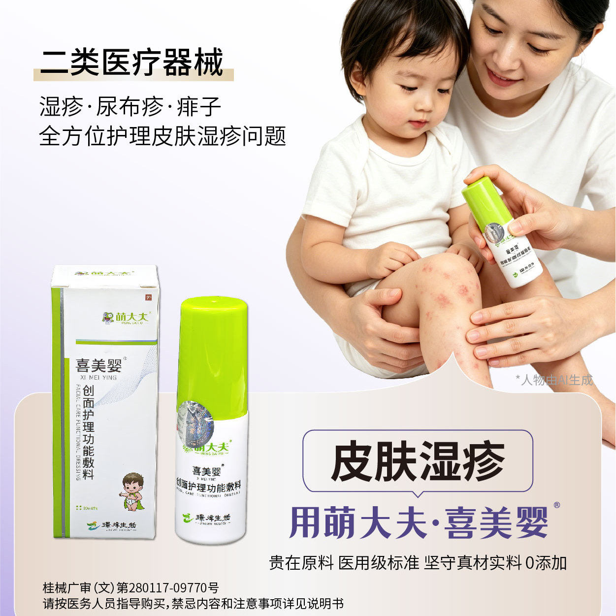 萌大夫喜美婴湿疹喷剂婴幼儿面部湿疹痱子红疙瘩水泡淹脖子0激素