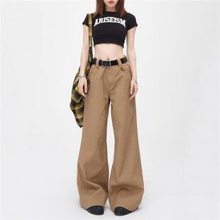 休闲百搭拖地牛仔长裤 ZAZN美式 复古小众高级感拿铁棕纯色阔腿裤