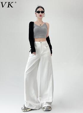 vfvk白色阔腿牛仔裤女秋冬工装高腰宽松垂感休闲直筒拖地裤子冬季