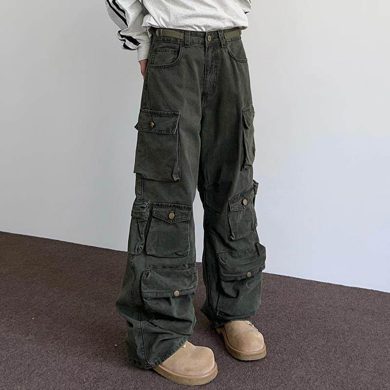 apocket美式复古重工多口袋工装裤男女cleanfit宽松直筒阔腿裤子