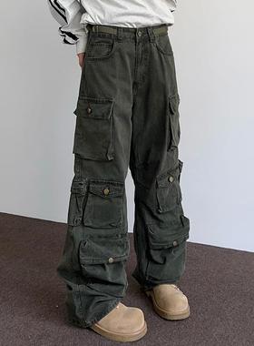 apocket美式复古重工多口袋工装裤男女cleanfit宽松直筒阔腿裤子