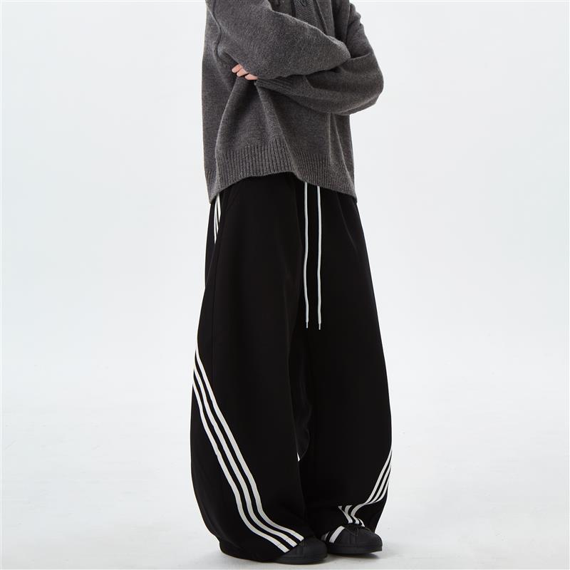 ISLAND美式复古三条杠弯刀卫裤男女宽松百搭垂感街舞阔腿休闲裤子
