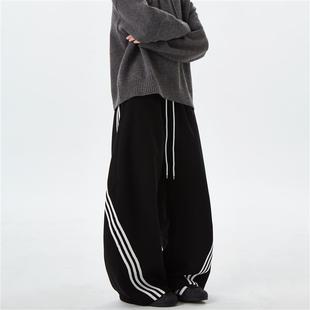 子 男女宽松百搭垂感街舞阔腿休闲裤 ISLAND美式 复古三条杠弯刀卫裤