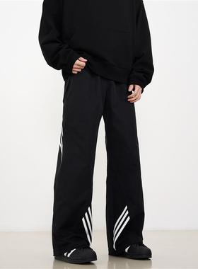 KISKO美式垂坠感条纹运动休闲裤男女潮流直筒阔腿户外冲锋裤子ins