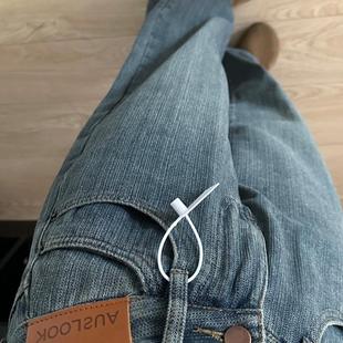 阿头家新款加绒星空编织纹牛仔裤女设计感皮标直筒加长白色裤子