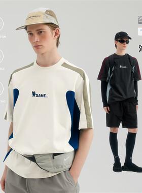 MYSAMESAME25SS速干抗菌拼接撞色刺绣圆领短袖T恤宽松户外运动衫