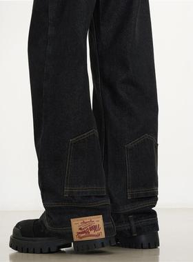 KISKO【你裤子穿反了】美式水洗倒装牛仔裤复古直筒设计反穿裤子