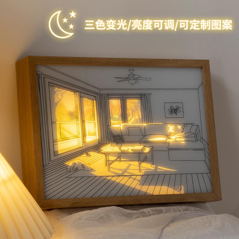 网红灯艺术素描空房子相框 灯光画阳礼物情侣小夜ins床头灯装饰画图片