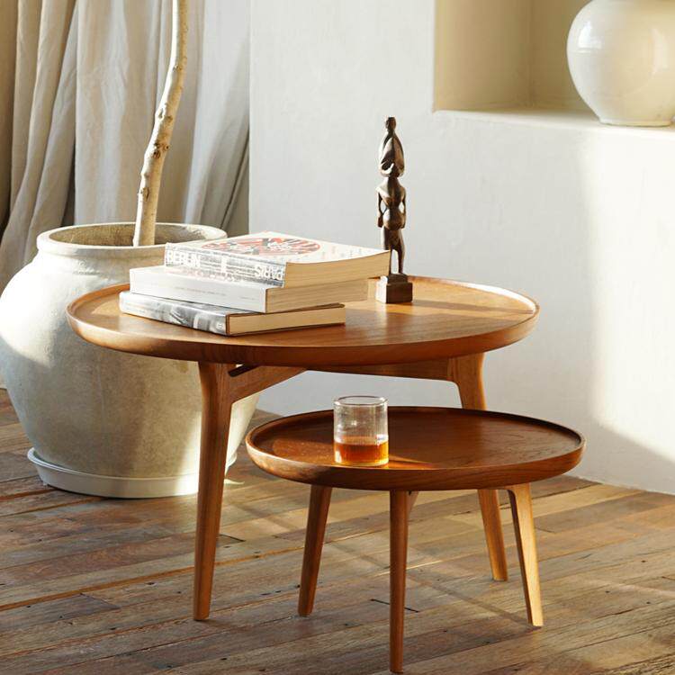 木纳家具客厅柚木茶几实木茶几沙发边几阳台小茶桌中古风圆形茶几
