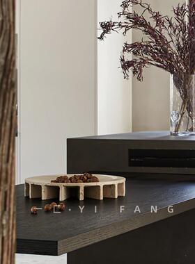 一匚北欧大理石洞石托盘现代样板间售楼处客厅花艺餐厅果盘摆件