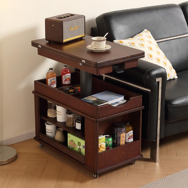 CL001#中古风实木升降茶几客厅家用小户型可移动茶桌现代简约轻奢