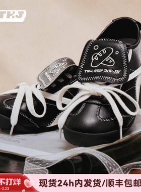 TTKJ皮质德训鞋女鞋2026春季新款系带软皮小众设计赛车鞋运动鞋子