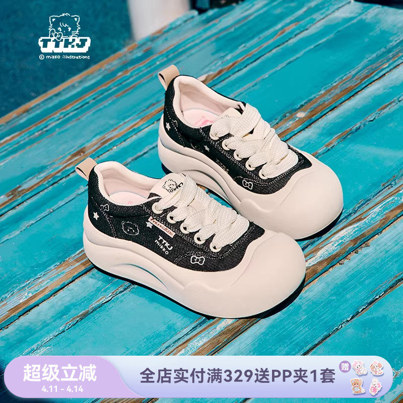 TTKJ厚底帆布鞋女款黑色大头鞋mikko联名增高休闲运动巨好看鞋子
