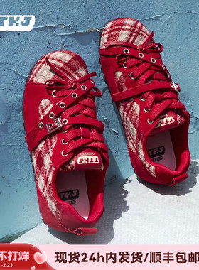 【新年礼物】TTKJ豆豆鞋女冬季格纹圆头厚底内增高本命年红色鞋子