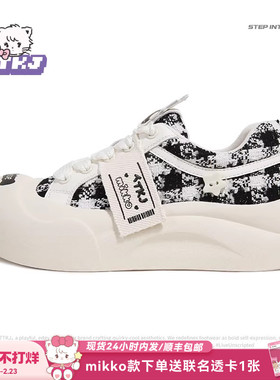TTKJ厚底花呢板鞋女大头鞋2026春季新款mikko联名女士厚底休闲鞋