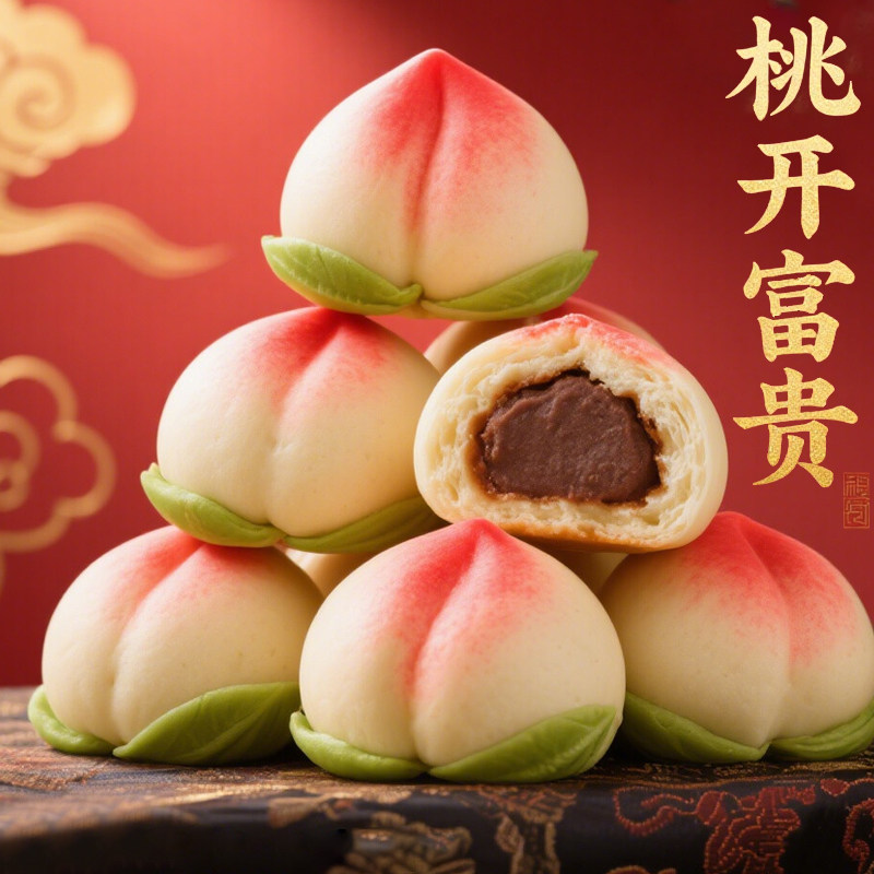 寿桃包豆沙馅寿星生日宴席老人卡通寿宴酒店供品祝寿花馍馒头点心