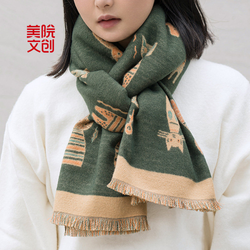 美院文创圣诞绿色围巾加厚双面披肩女生冬2025新款小礼物