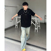 ins潮牌270g重磅纯棉短袖 t恤男女夏季 街头嘻哈oversize小领口上衣