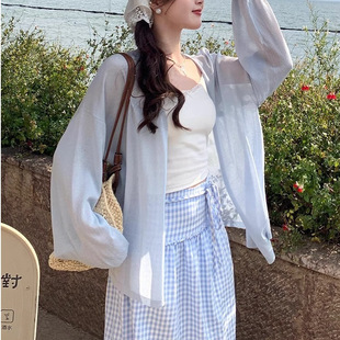 针织防晒罩衫 夏日轻薄开衫 中长款 配吊带裙子女2025新款 上衣 薄款