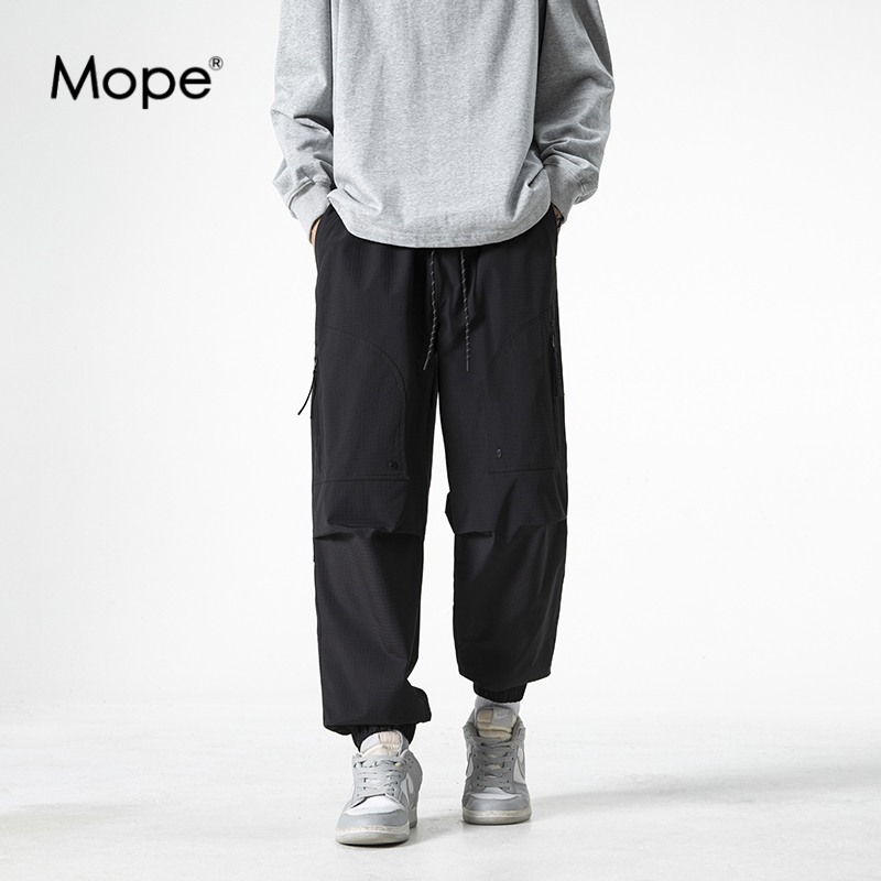 MOPE美式束脚工装裤男宽松秋季薄款宽松抽绳休闲裤
