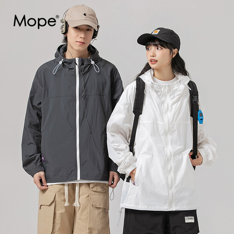 MOPE连帽防晒衣男女款春夏季轻薄透气UPF50+纯色凉感情侣防晒服