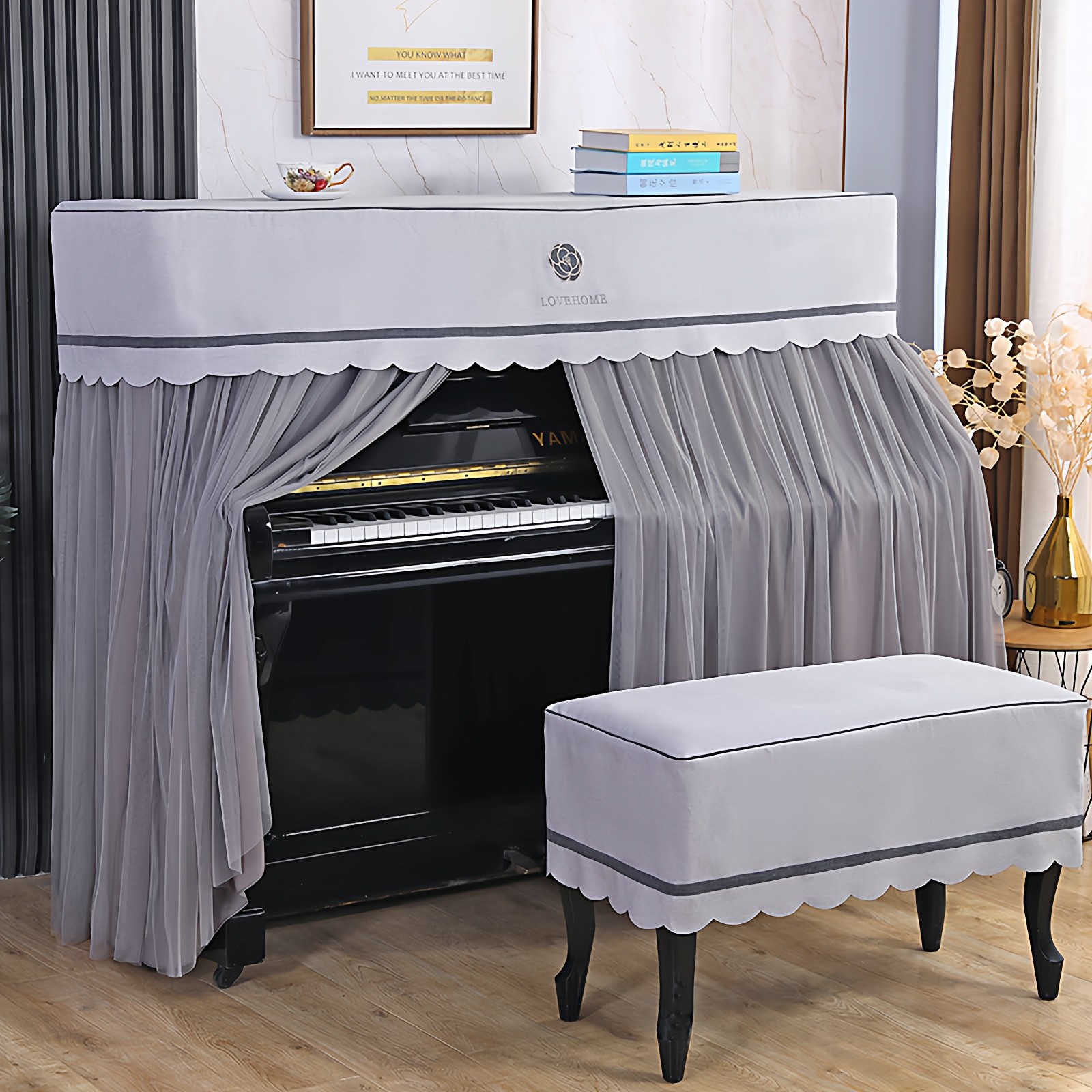 简约现代钢琴罩布艺时尚新款蕾丝防尘罩钢琴套琴凳套子弹琴免取