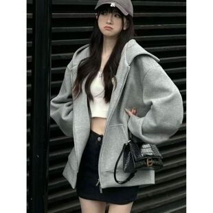 韩系慵懒风厚 秋季 灰色bm卫衣外套女春秋oversize重磅2025新款 爆款