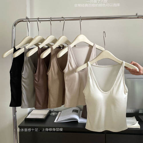 韩社基础款细肩螺纹一体杯背心女