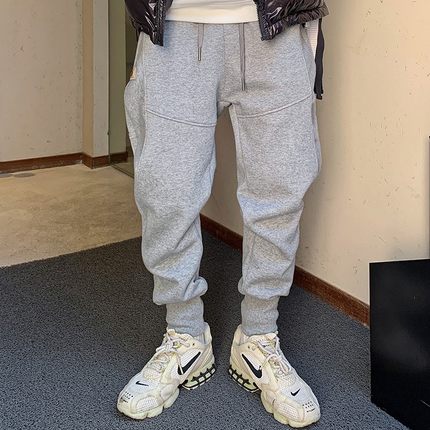 杠叔秋冬季男士休闲裤宽松束脚裤子九分长裤加绒加厚W运动卫裤潮