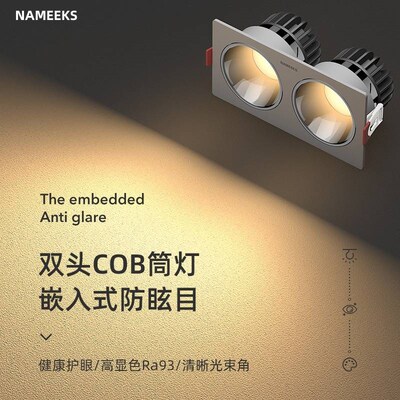 双头筒灯led嵌入式防眩目斗胆灯C天花灯客厅无主灯照明孔灯格栅灯