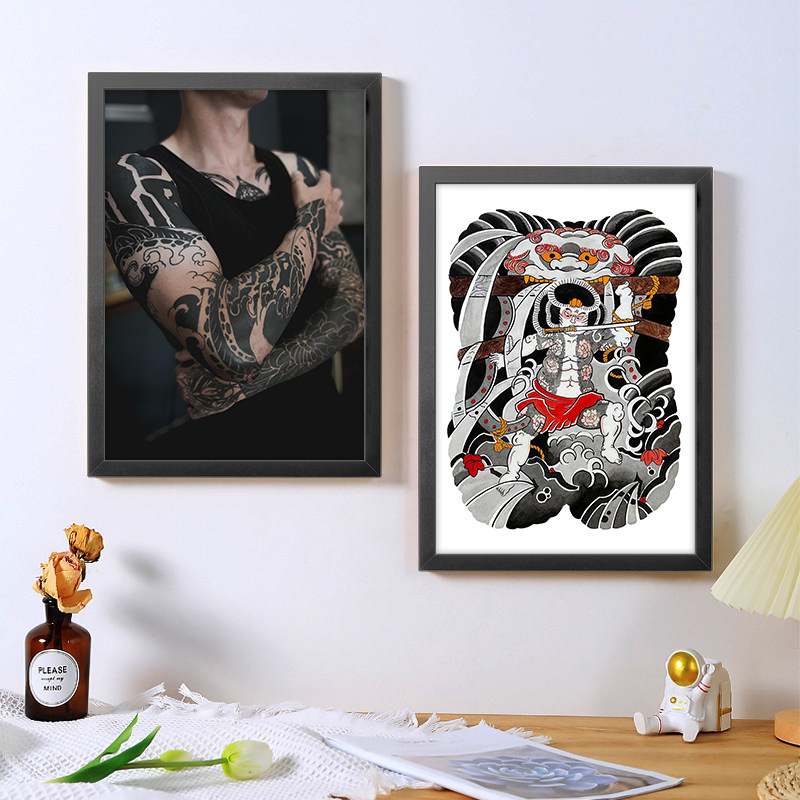 a4纹身海报框画装饰画传统满背花臂刺青店客厅墙壁挂画背景墙定制