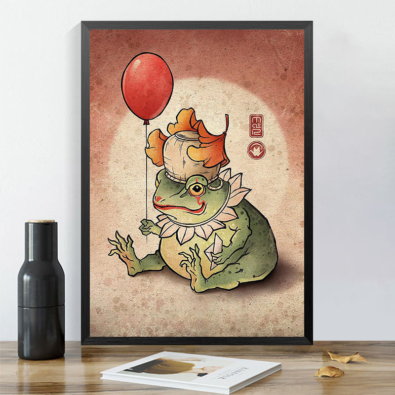 客厅墙壁框画可爱青蛙刺青手稿画框装饰画挂画背景画纹身海报相框