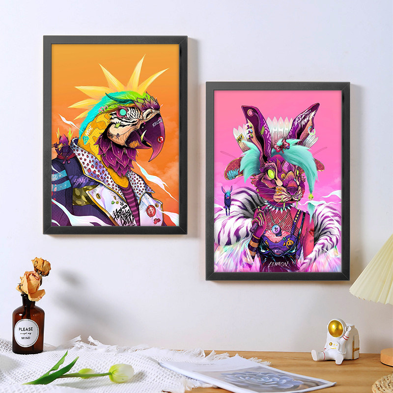 a4纹身海报框画装饰画机械动物刺青手稿客厅玄关走廊墙面背景挂画